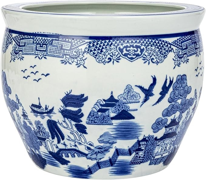 Creative Co-Op Hand-Painted Stoneware Planter, Blue and White | Amazon (US)