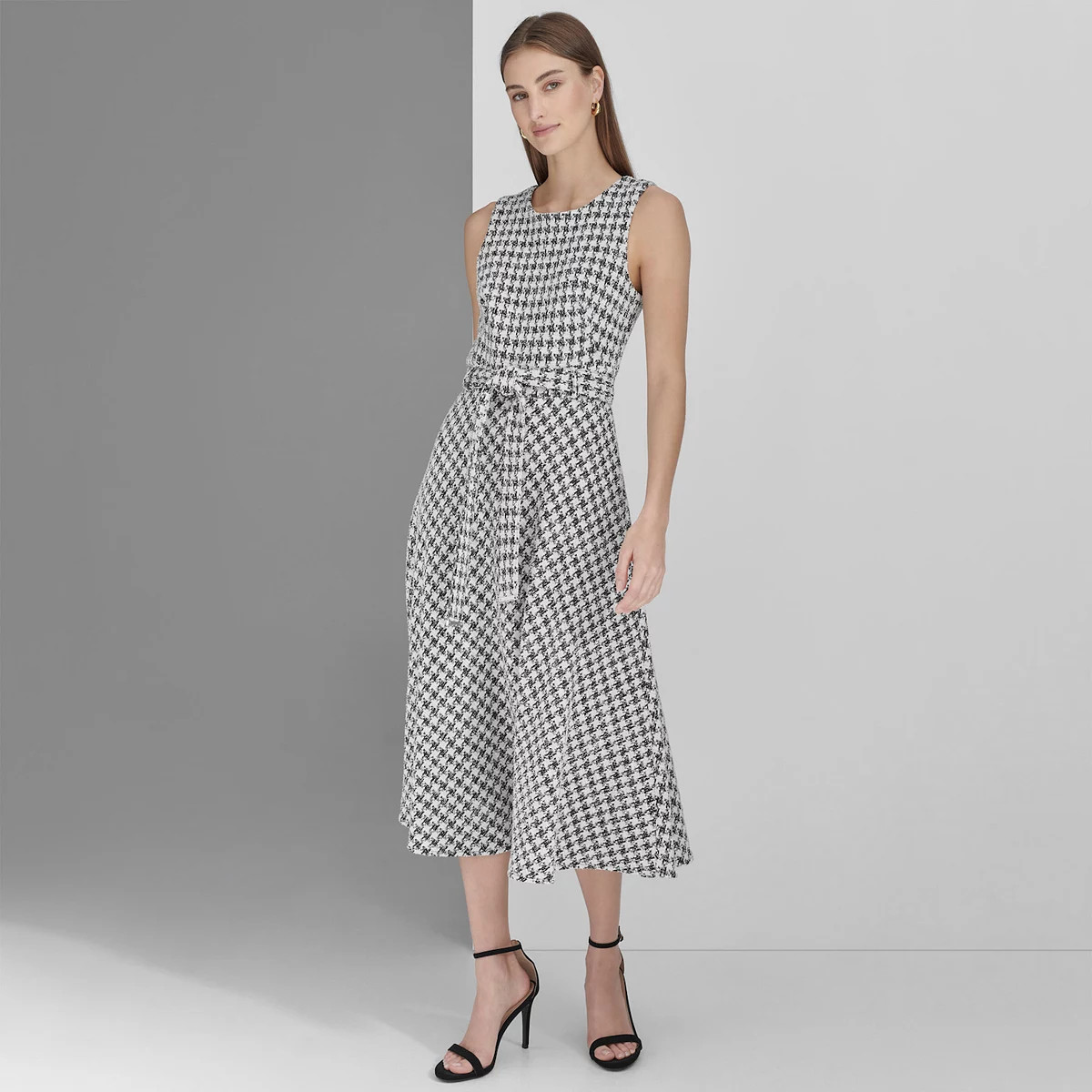 Women's Andrew Marc Sleeveless Fit and Flare Belted Midi Dress | Kohl's