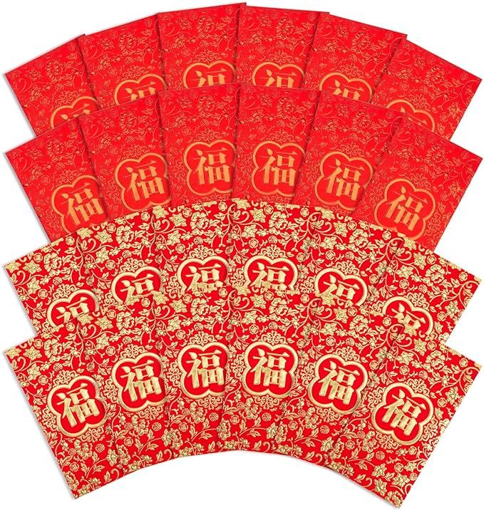 VGOODALL 36PCS Red Envelopes Chinese 2024 Dragon Year,Chinese New Year Hong Bao Packet Red Gold L... | Amazon (US)