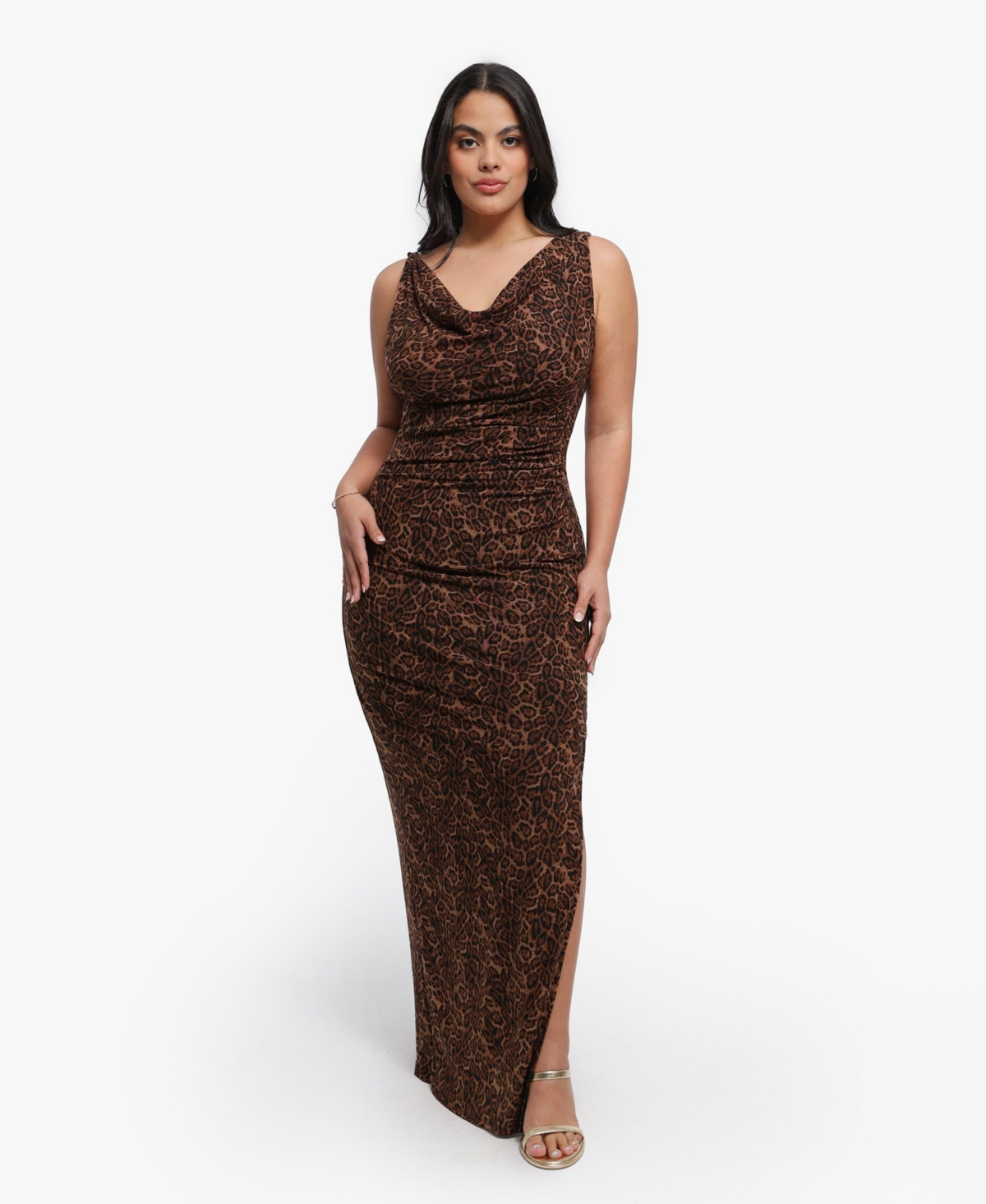 Popilush Women's Shapewear Solid Cowl Neck Ruched Sculpting Maxi Dress - Brown | Macy's