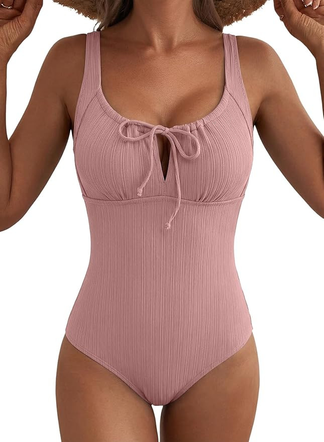 Aleumdr Womens Textured One Piece Swimsuit Tummy Control Bathing Suit Tie Knot Cutout Swimwear | Amazon (US)