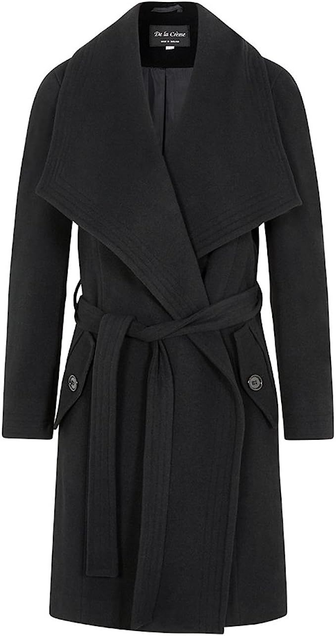 De La Creme -Women`s Winter Wool Cashmere Wrap Coat with Large Collar | Amazon (US)