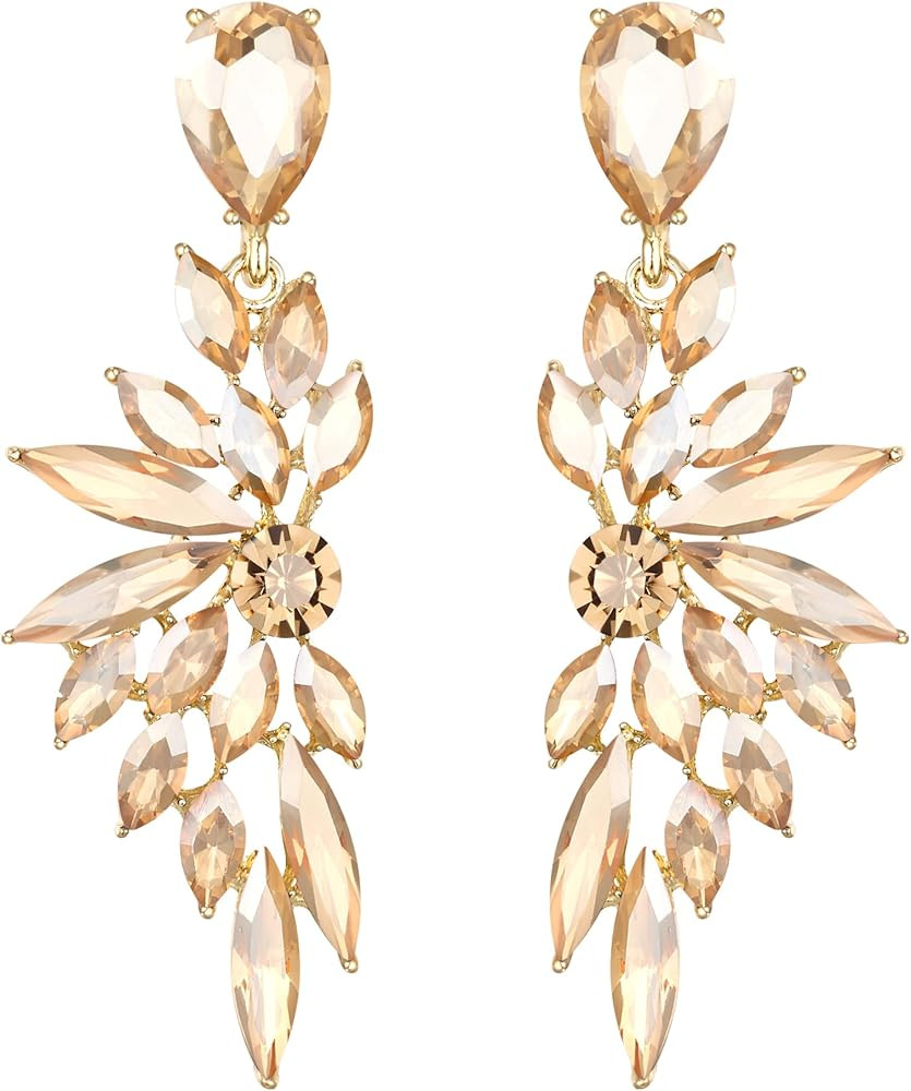 BriLove Women's Wedding Bridal Crystal Teardrop Multi Marquise Cluster Bling Dangle Earrings | Amazon (US)