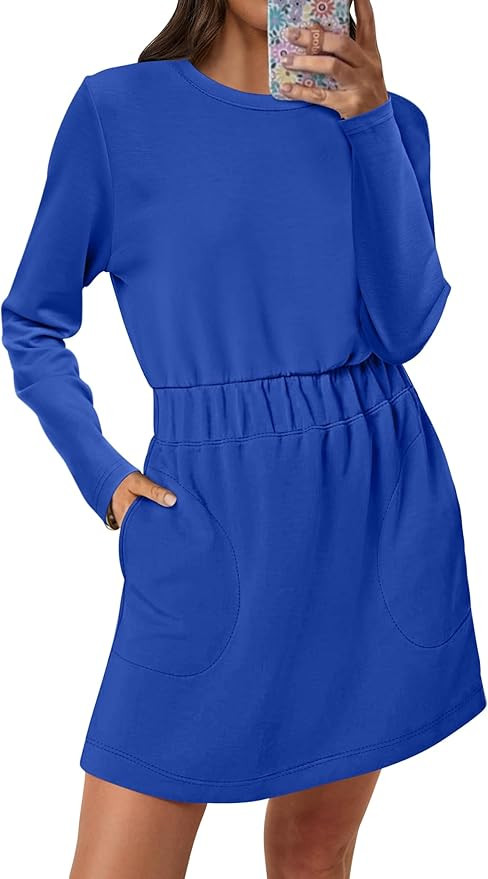 ANRABESS Womens Long Sleeve Dress 2025 Fall Casual Elastic Waist Short Mini T Shirt Dresses with ... | Amazon (US)