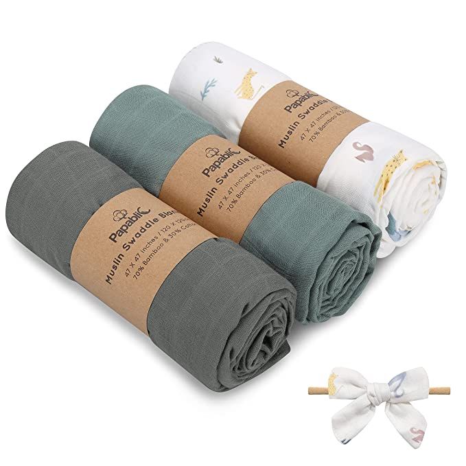 [3 Pack] Papablic Baby Swaddle Blanket, Breathable Muslin Swaddle Blanket for Boys & Girls, 70% B... | Amazon (US)