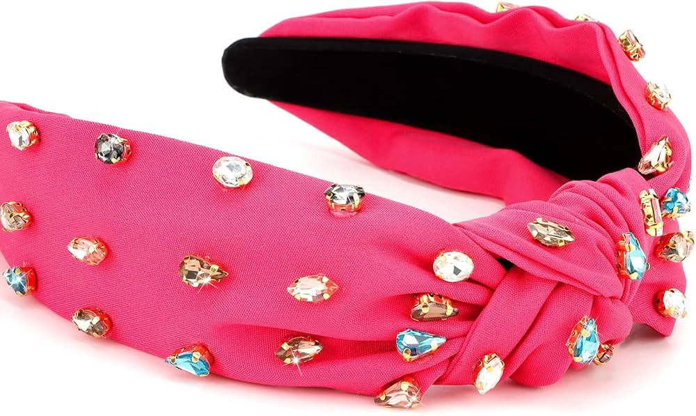 YISSION 1PC Crystal Knotted Headband for Women Non Slip Rhinestone Headband Hot Pink Head Band Fa... | Amazon (US)