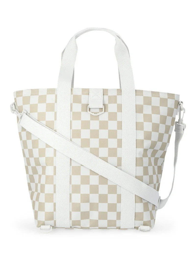 No Boundaries Women's Beach Insulated Tote Bag, Tan Checker | Walmart (US)