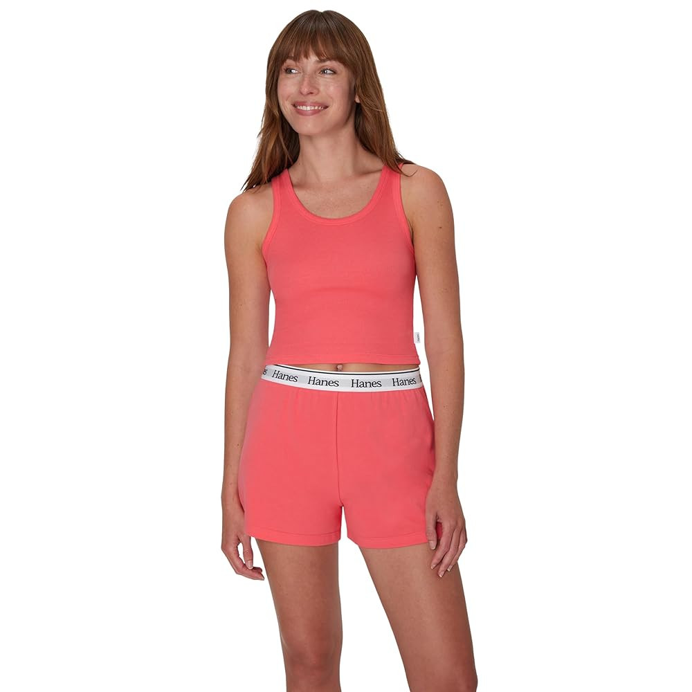 Hanes Women's Originals Comfywear Rib Crop Tank and Sleep Shorts, 2-Piece Set | Amazon (US)