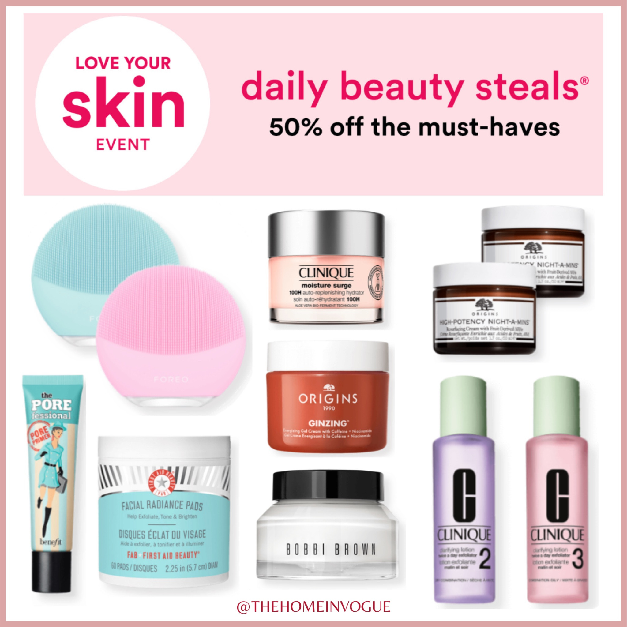 Ulta beauty skincare deals- 50% off daily beauty steals, first aid beauty moisturizer, Bobbi brown moisturizer, Clinique moisture surge, Origins ginzing moisturizer, Clinique clarifying lotion, Foreo Luna mini, Philosophy purity pore extractor clay mask, exfoliating mask, Benefit cosmetics porefessional pore minimizing primer, Estée Lauder advanced night repair serum, Lancôme Génifique wrinkle and dark circle cream, anti-aging moisturizer, Philosophy hope in a jar water cream, glow moisturizer, Glamglow illuminating moisturizer, Fresh soy face cleanser, Peter Thomas Roth water drench hydrating moisturizer 

#LTKFind 

#LTKsalealert #LTKbeauty