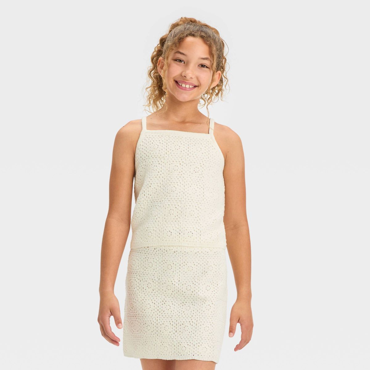 Girls' Crochet Knit Granny Square Tank Top - art class™ White XXL | Target