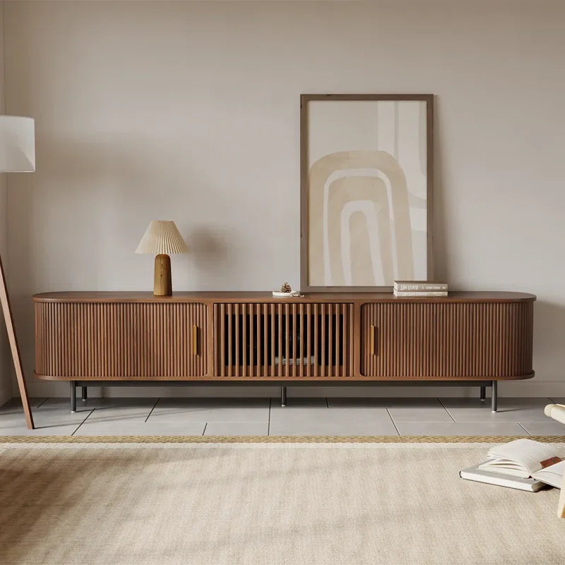 Mid-Century Modern TV Stand, Sliding Door, Fully Assembly | Wayfair North America