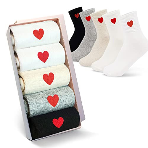 Jinny's Shoppe Women's Novelty Cute Funny Cotton Funny Warm Winter Holiday Christmas Socks Gift Set for Women Teen Girls (Heart Embroidery) | Amazon (US)