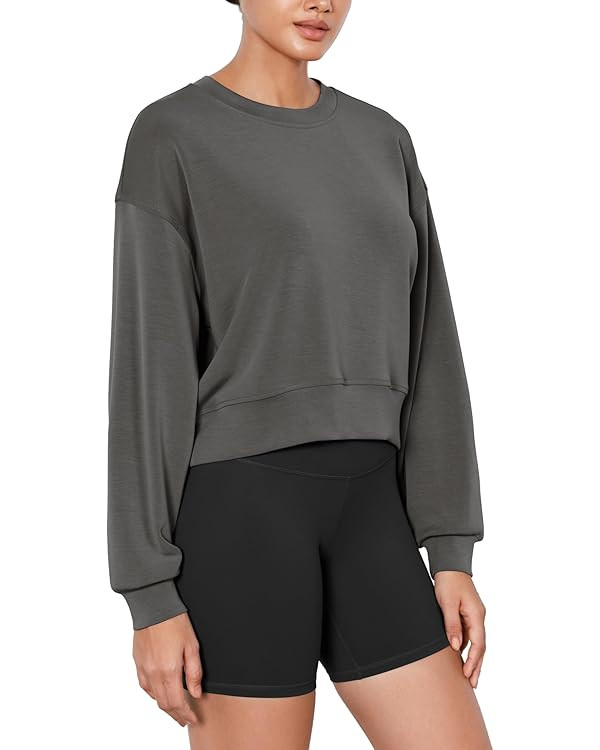 ODODOS Modal Soft Long Sleeve Cropped Sweatshirts for Women Oversized Crew Neck Pullover Crop Top | Amazon (US)