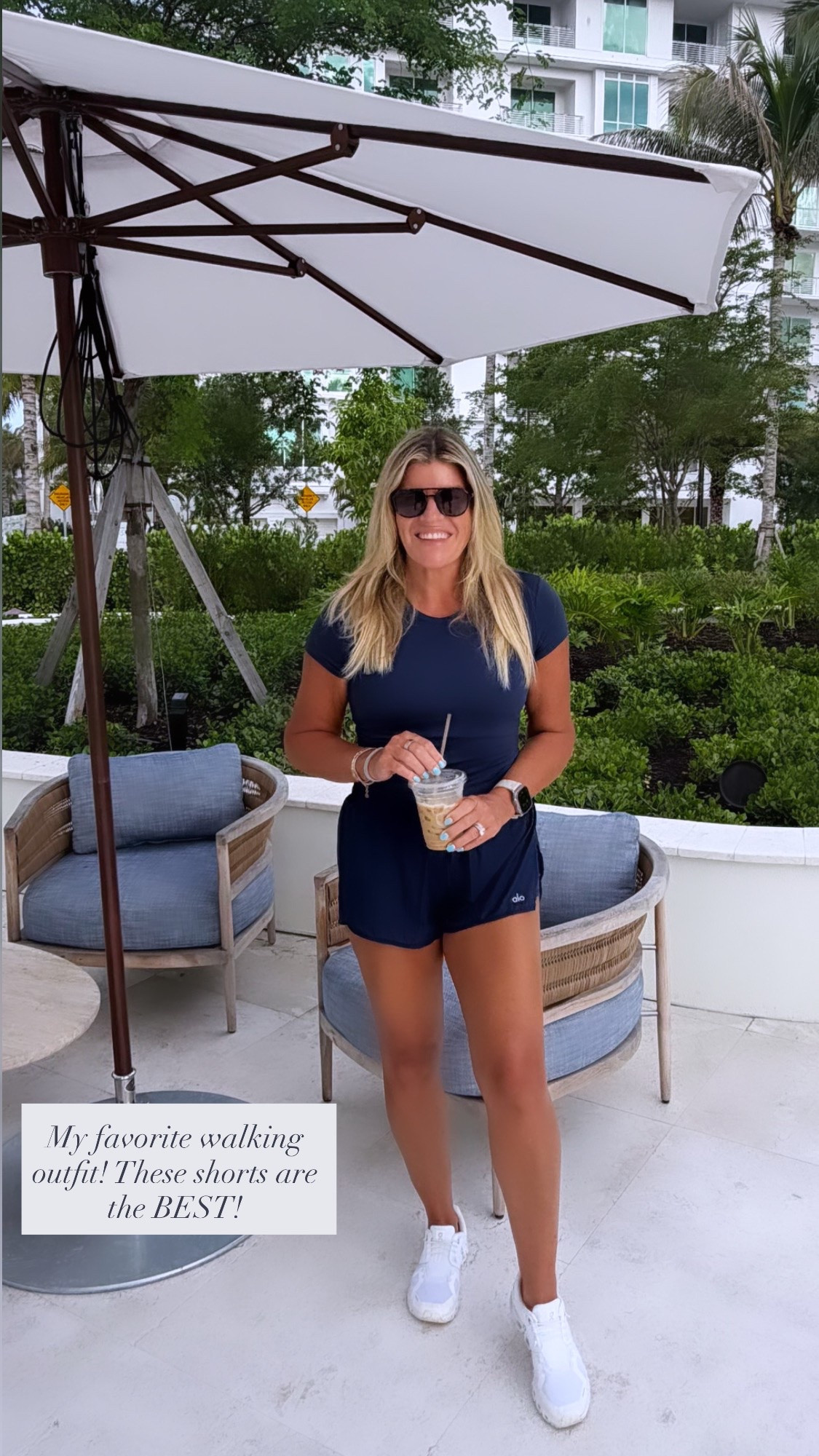 My favorite walking outfit!! These shorts keep you cool and looking chic on your walks! Wearing a small in shorts and top