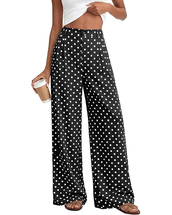 KIRUNDO Dress Pants Women 2026 Summer Polka Dot Palazzo Wide Leg Trousers Flowy Business Casual S... | Amazon (US)