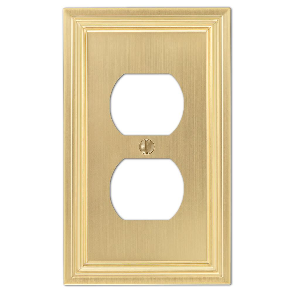 Hampton Bay Hallcrest 1 Gang Duplex Metal Wall Plate - Satin Brass-98DSBHB - The Home Depot | The Home Depot