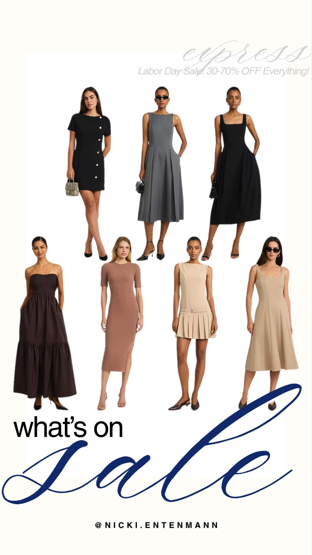 Shop the Express Labor Day Sale to take advantage of 30 to 70 percent off sitewide on stunning seasonal dresses. The roundup highlights preppy pleated drop-waist minis, tailored boatneck midi dresses, sleek ribbed fitted options, and rich chocolate brown strapless maxis. These polished silhouettes make dressing up for fall events and workdays completely effortless.

#express #expressdresses #labordaysale #fallfashion #salealert #preppy style #shoppingdeal 

 #LTKootd #LTKSaleAlert #LTKWorkwear