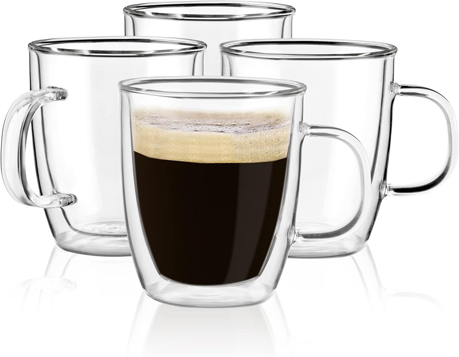 Double Wall Glass Coffee mugs, (4-Pcak) 12 Ounces-Clear Glass Coffee Cups with Handle,Insulated C... | Amazon (US)