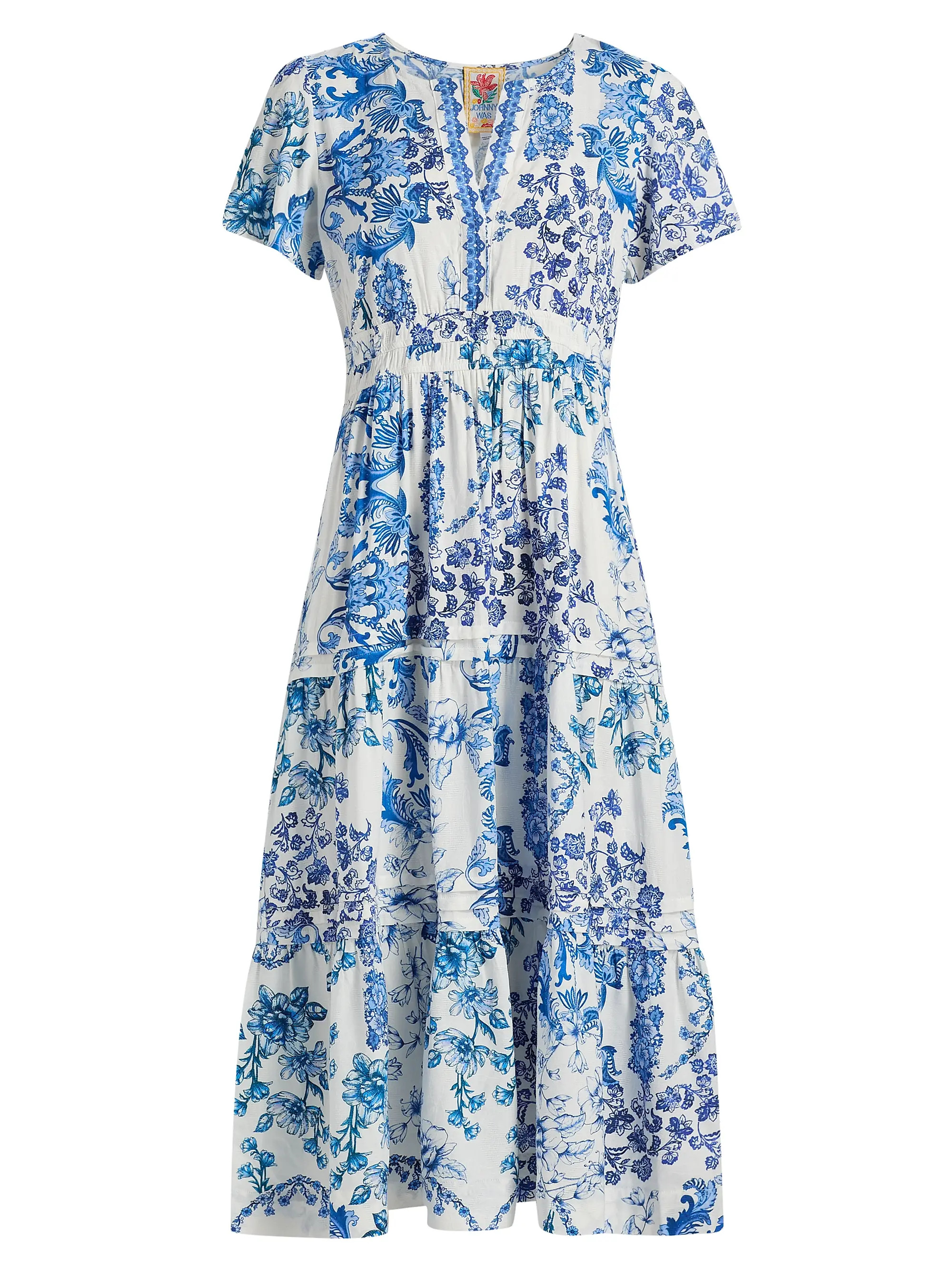 Johnny Was Pintuck Tiered Midi-Dress | Saks Fifth Avenue | Saks Fifth Avenue