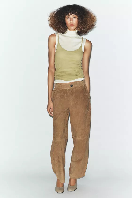 100% LEATHER SUEDE TROUSERS | Zara UK