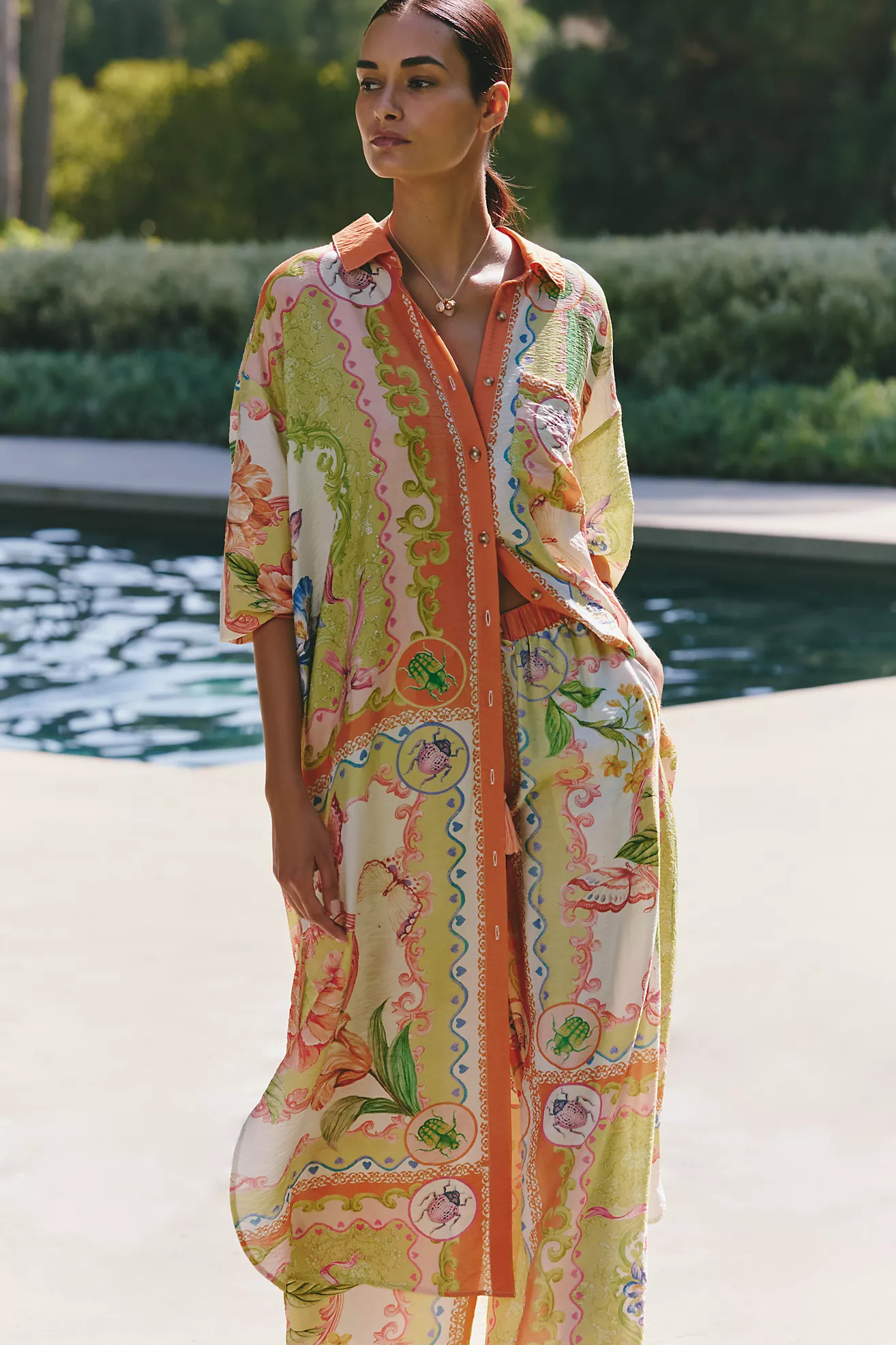 Celandine Long-Sleeve Sheer Maxi Shirt Dress | Anthropologie (US)