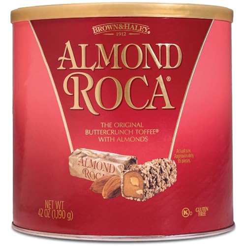 Brown & Haley Almond ROCA The Original Buttercrunch Toffee with Almonds Canister - Individually Wrapped Chocolate for Holiday Gift Basket - Gluten Free Kosher Chocolate Candy for Sharing, 42oz Pack of 1 | Amazon (US)