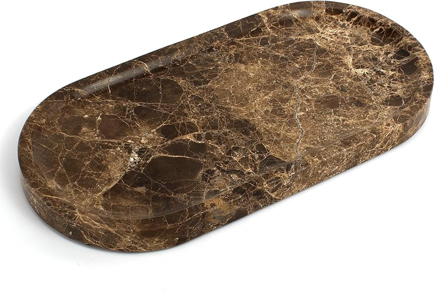Genuine Real Natural Marble Tray for Bathroom, Luxury Dark Brown Stone Vanity Tray, Decorative Ov... | Amazon (US)
