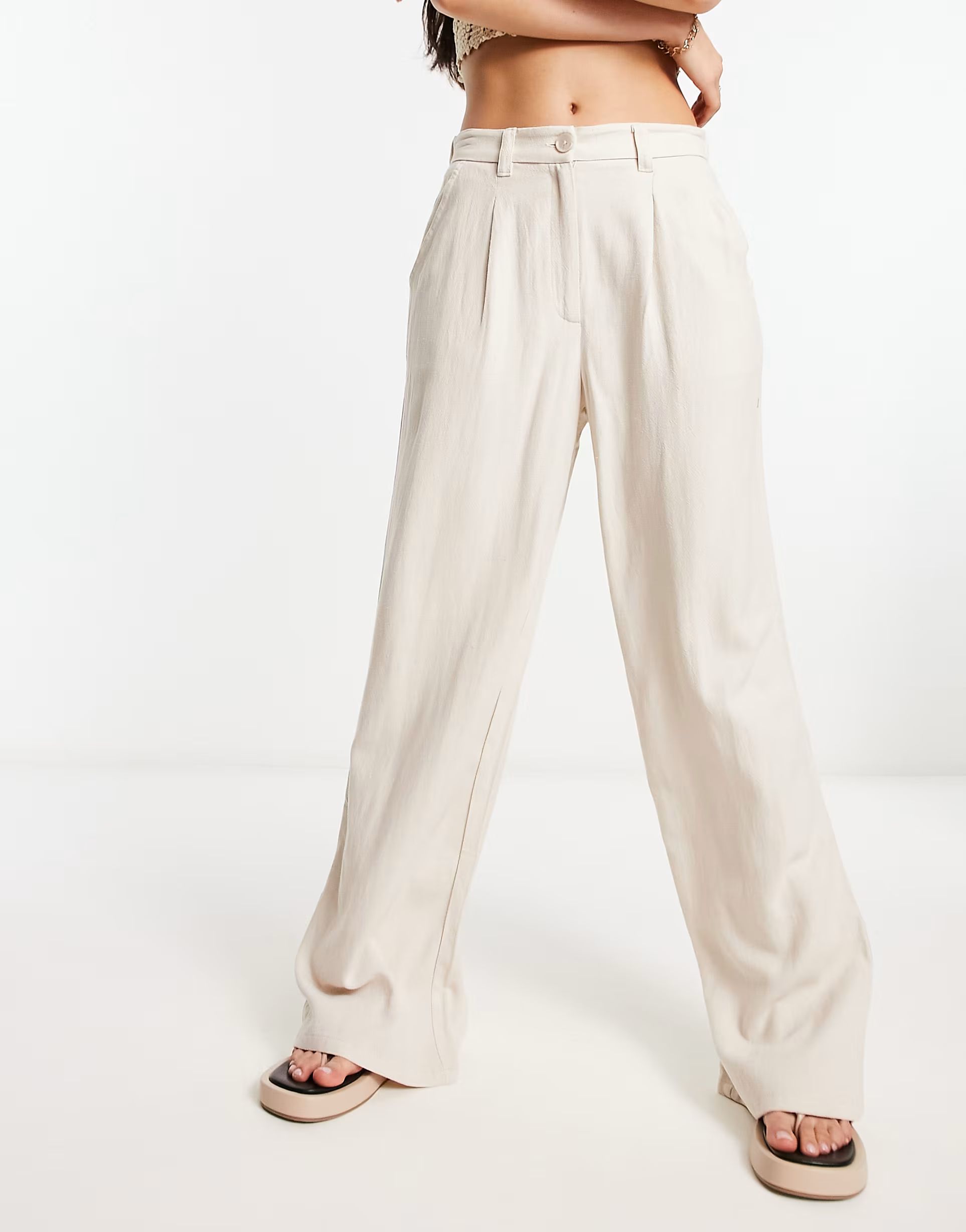 ASOS DESIGN dad pant with linen in stone | ASOS (Global)