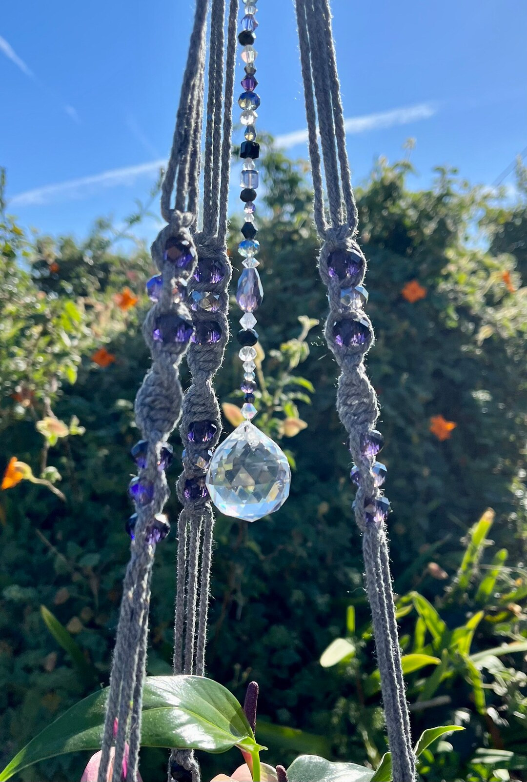 Purple Storm Crystal Macrame Plant Hanger | Etsy (US)