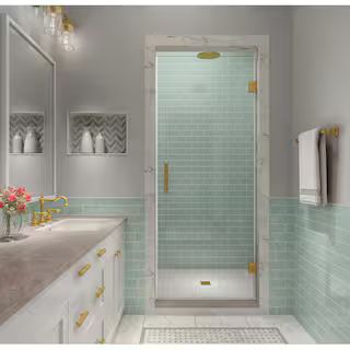 Aston Kinkade XL 25.75 in. - 26.25 in. x 80 in. Frameless Hinged Shower Door with StarCast Clear ... | The Home Depot