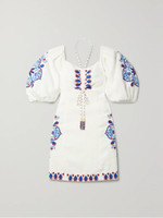 Click for more info about FARM RIO Embellished embroidered linen-blend mini dress | NET-A-PORTER