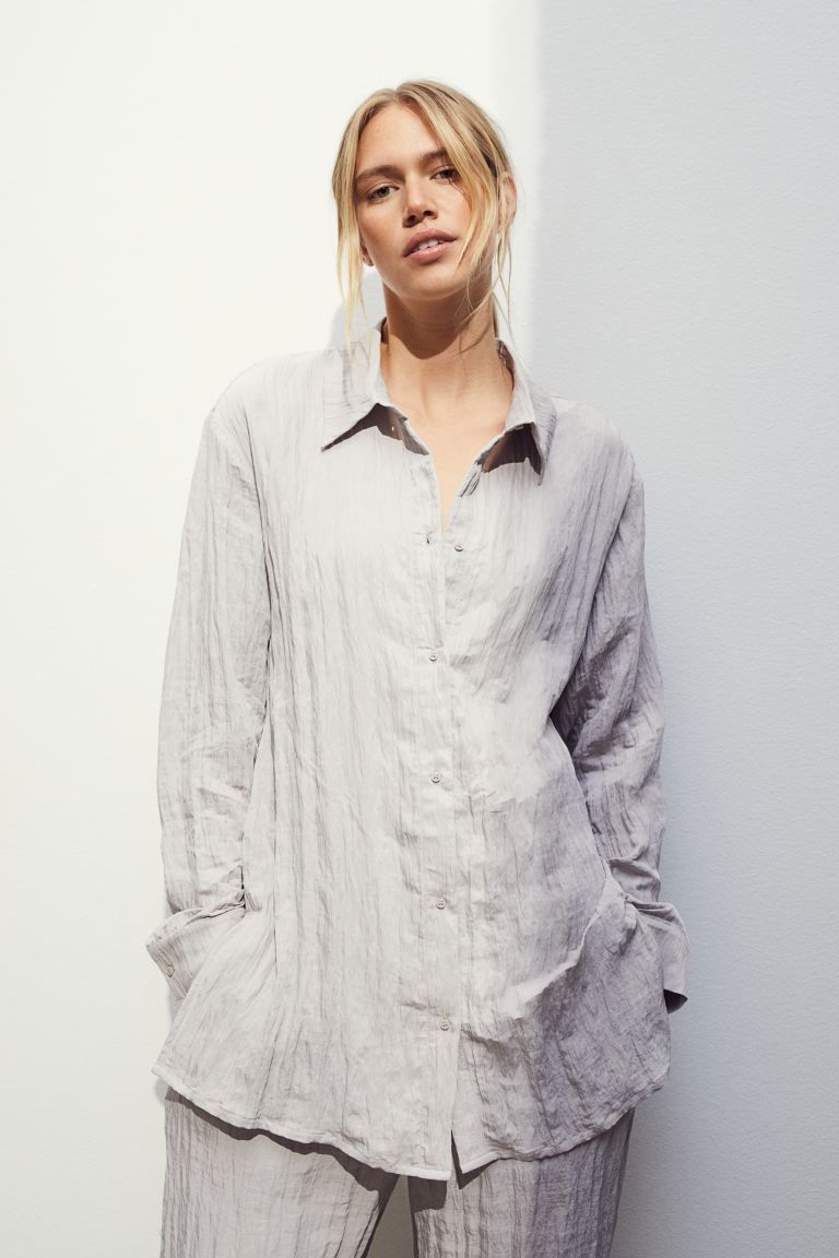 Crinkled Shirt - Light taupe - Ladies | H&M US | H&M (US + CA)