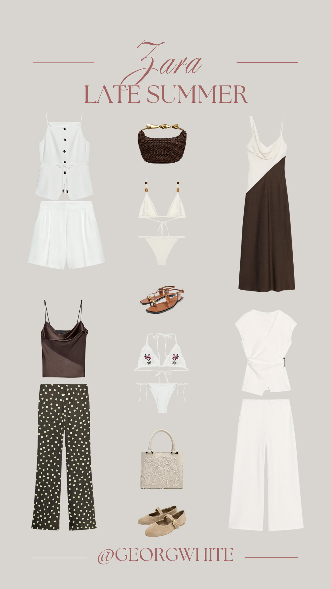 Zara, Co-ords, White Tailored Co-ord, Midi Dress, Bikini, Raffia Bag, Polka Dot, Capri Trousers, Suede Ballet Flats, Flat Sandals, Tan Sandals, Satin Top, Autum Outfits, Summer Outfits 

 #LTKuk #LTKsummer #LTKautumn