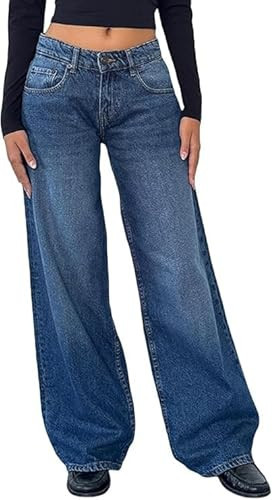 Women Low Rise Baggy Jeans Boyfriend Straight Wide Leg Jeans Casual Loose Fashion y2k Denim Pants | Amazon (US)