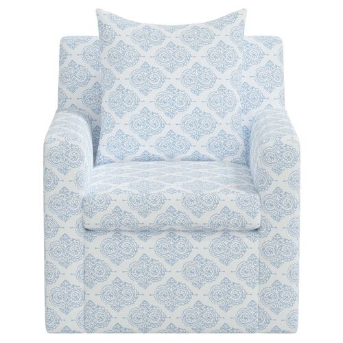 Kashida Swivel Chair, Issa Light Indigo | One Kings Lane