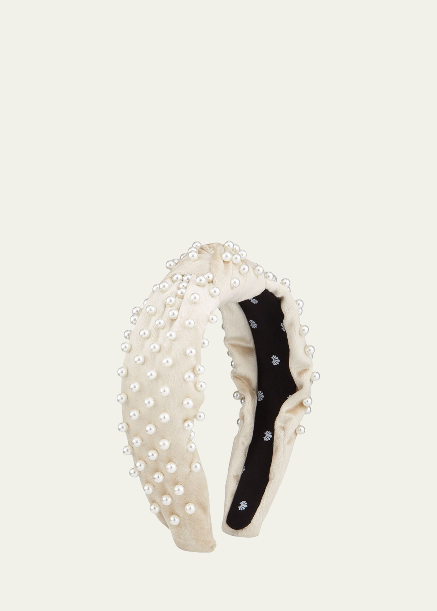 Lele Sadoughi Faux Pearl Beaded Velvet Knotted Headband | Bergdorf Goodman