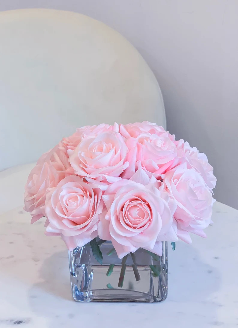 Real Touch White Rose Arrangement: Faux Floral Centerpiece - Etsy | Etsy (Global)