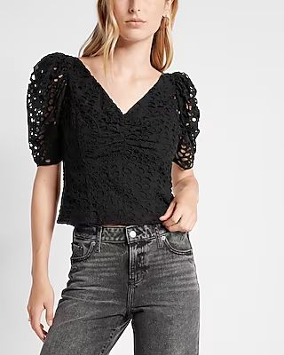 Limited Edition Eyelet Puff Sleeve Top | Express