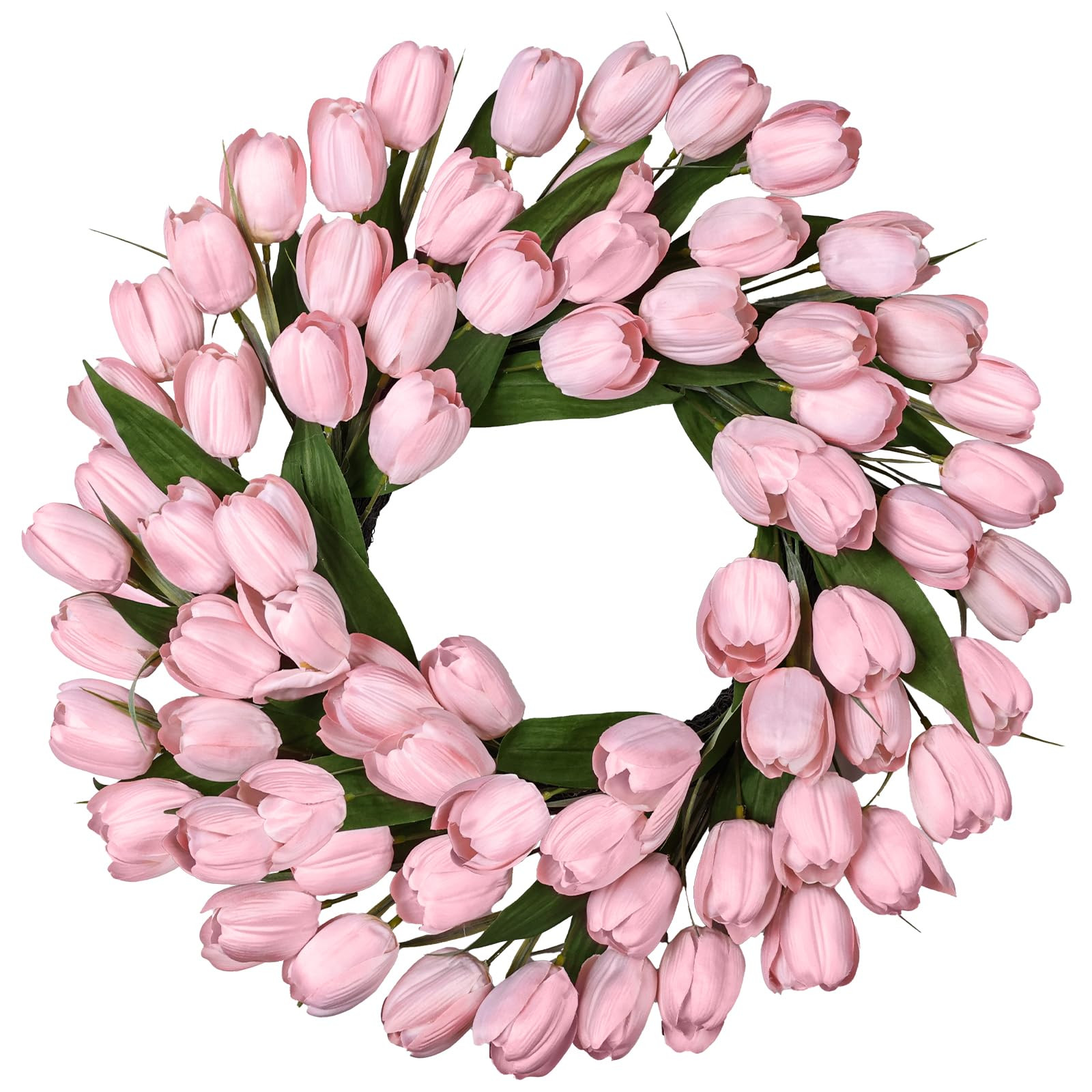 24 Inch Tulip Spring Wreath for Front Door Summer Silk Wreath with Green Leaves Artificial Tulip ... | Amazon (US)