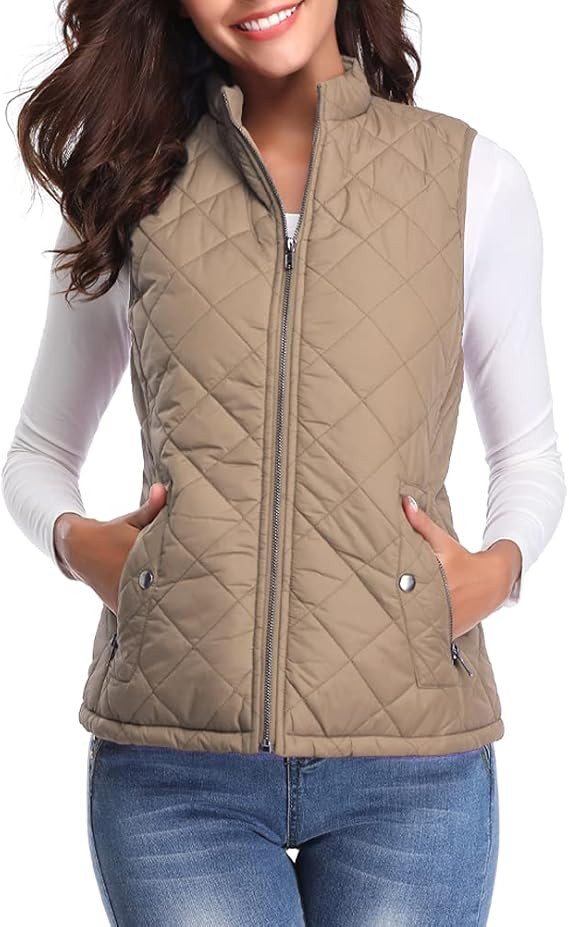 Fuinloth Women's Quilted Vest, Stand Collar Lightweight Zip Padded Gilet | Amazon (US)