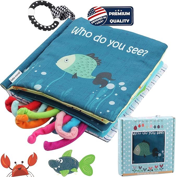Sea Animal Fabric Cloth Book,Soft Baby books(Fishy Tails),Soft Activity Crinkle Book Toys for Ear... | Amazon (US)