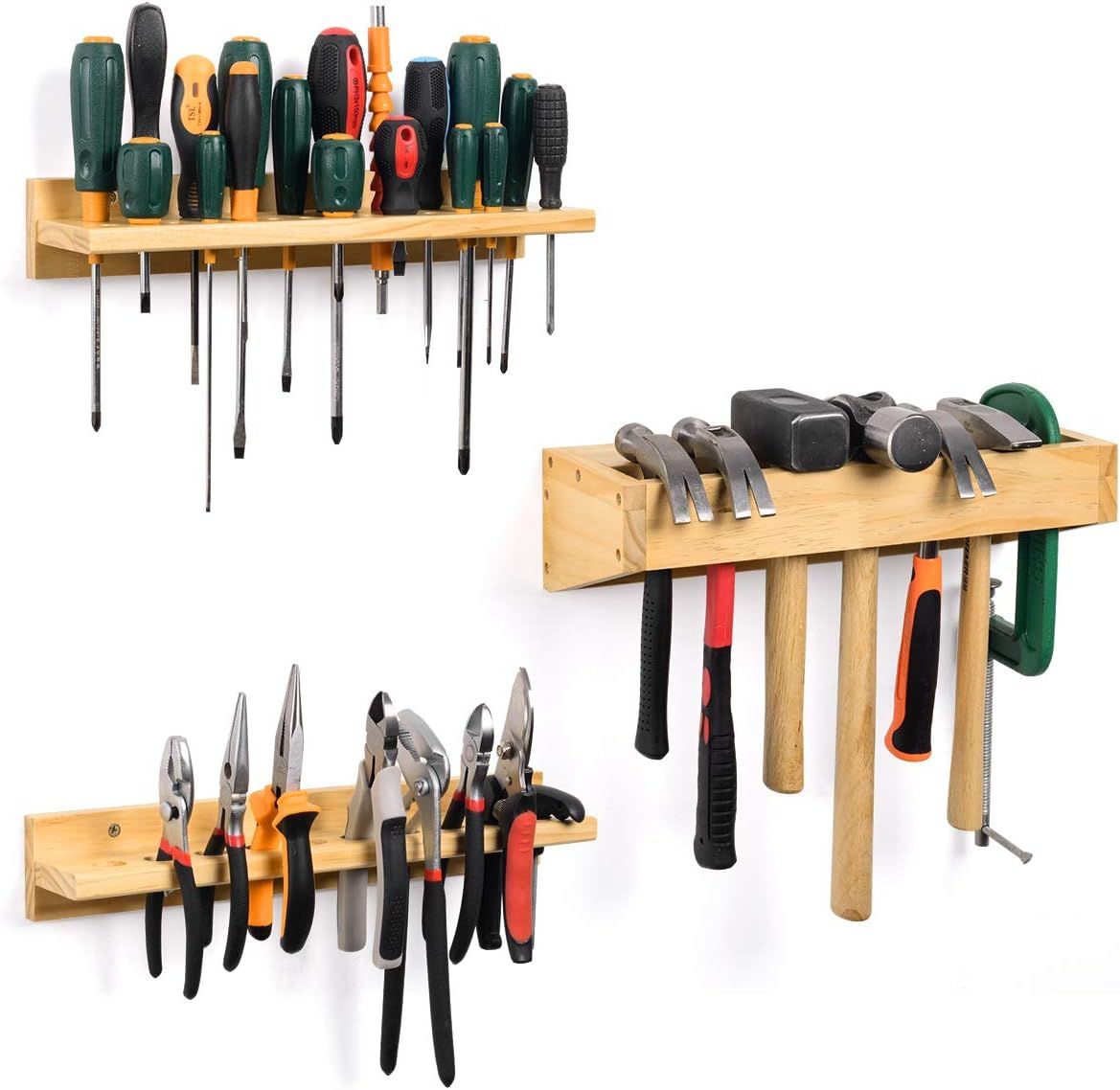 Screwdriver Organizer, Pliers Organizer Hammer Rack, Wall Mounted Tool Storage Organizer Wooden T... | Amazon (US)
