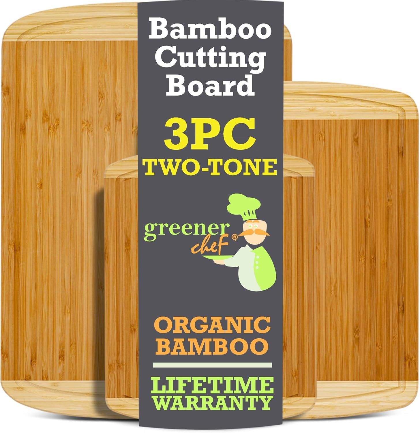 GREENER CHEF Organic Bamboo Cutting Board Set of 3 with Lifetime Replacements - Wood Cutting Boar... | Amazon (US)