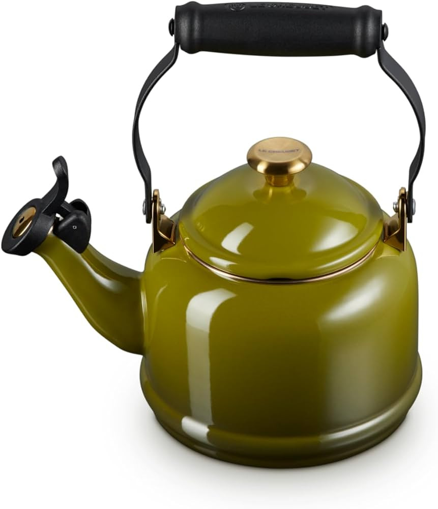Le Creuset Enamel on Steel Demi Tea Kettle with Gold Finishes, 1.25 qt., Olive | Amazon (US)