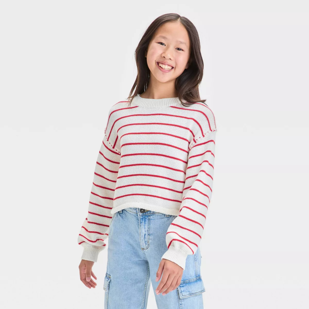 Girls' Striped Cropped Pullover Sweater - art class™ | Target