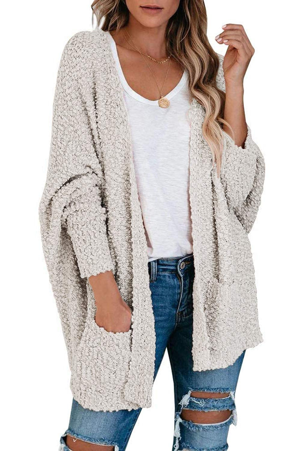 MEROKEETY Women's Long Sleeve Soft Chunky Knit Sweater Open Front Cardigan Outwear with Pockets | Amazon (US)