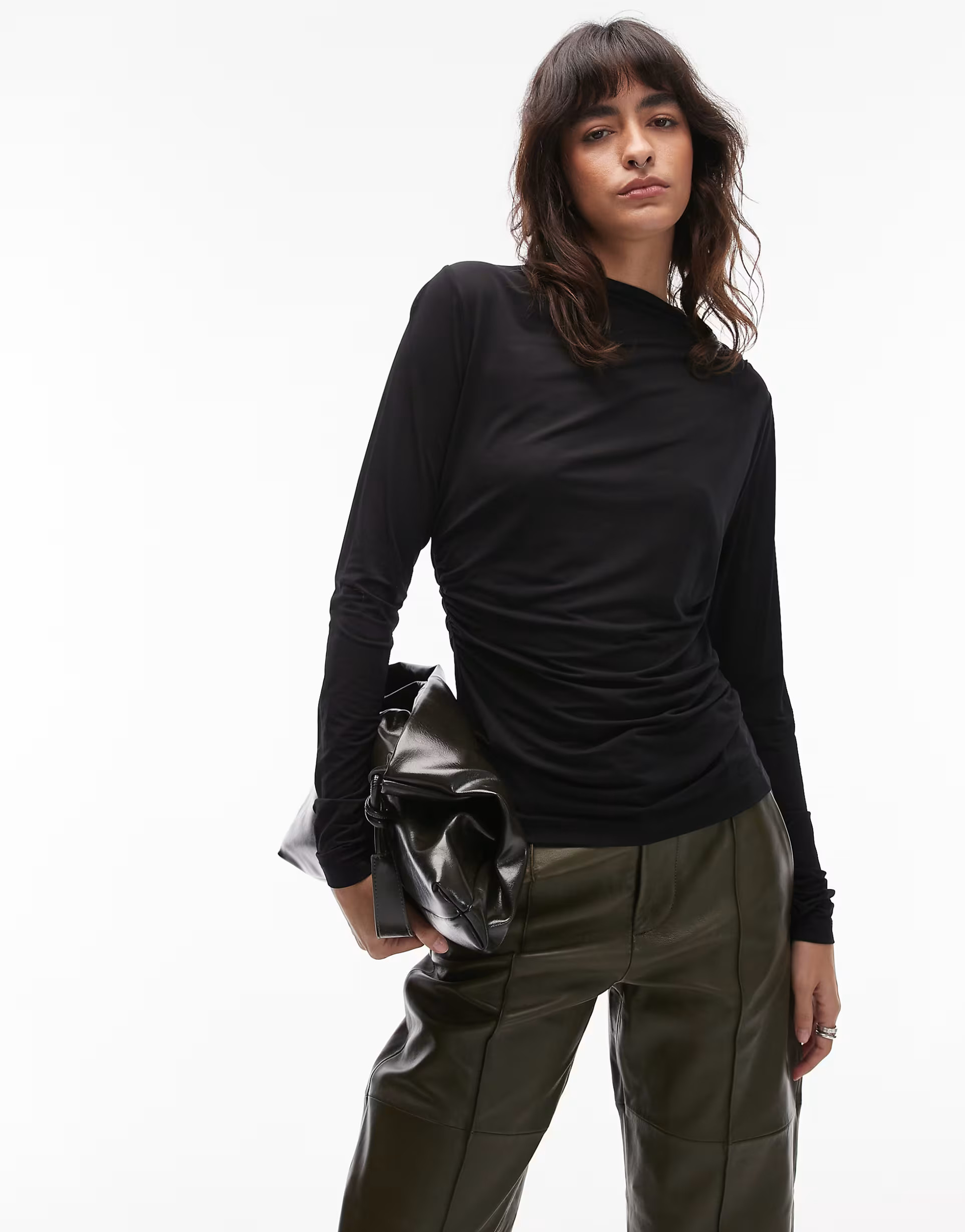 & Other Stories asymmetric ruched long sleeve jersey top in black | ASOS (Global)