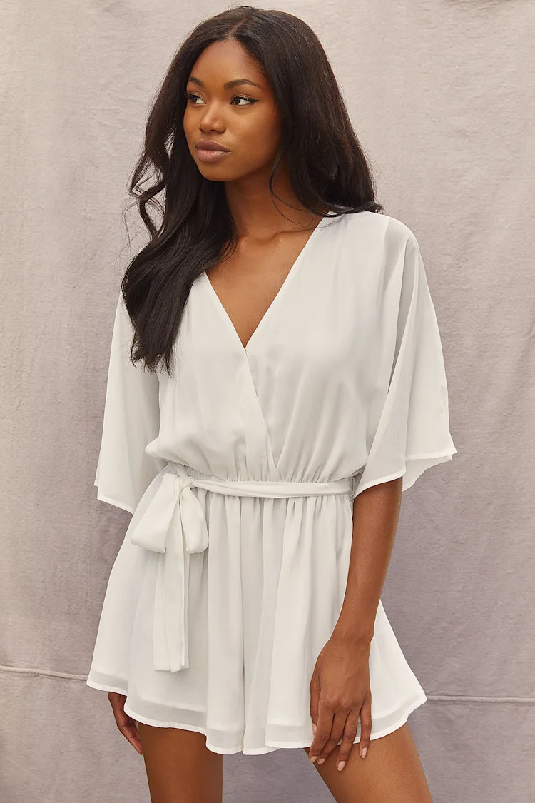 Grand Romance White Surplice Romper | Lulus