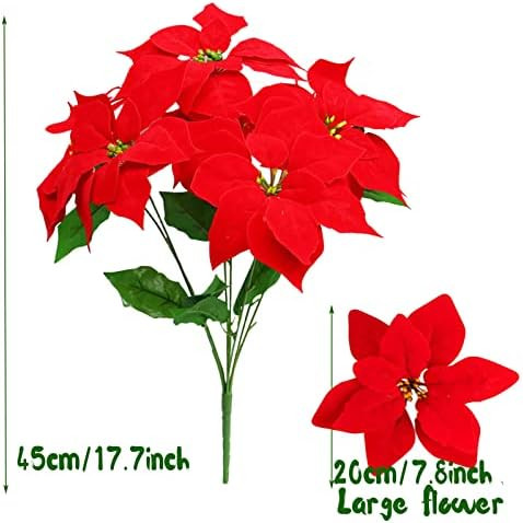 Groumh Red Artificial Poinsettia Bushes Silk Fabric Poinsettia Bushes, Artificial Poinsettia Bouq... | Amazon (US)