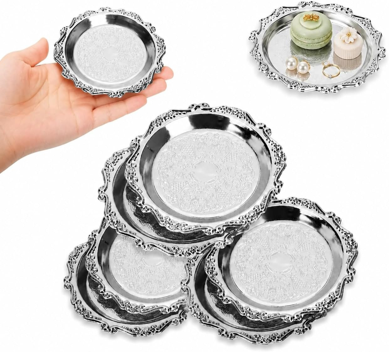 Alipis 6-Pack Mini Snack Trays Vintage Style Fruit Serving Plates Nuts Candy Party Platters 3.93X3.93X0.39In Elegant Table Centerpiece for Home Gatherings | Amazon (US)